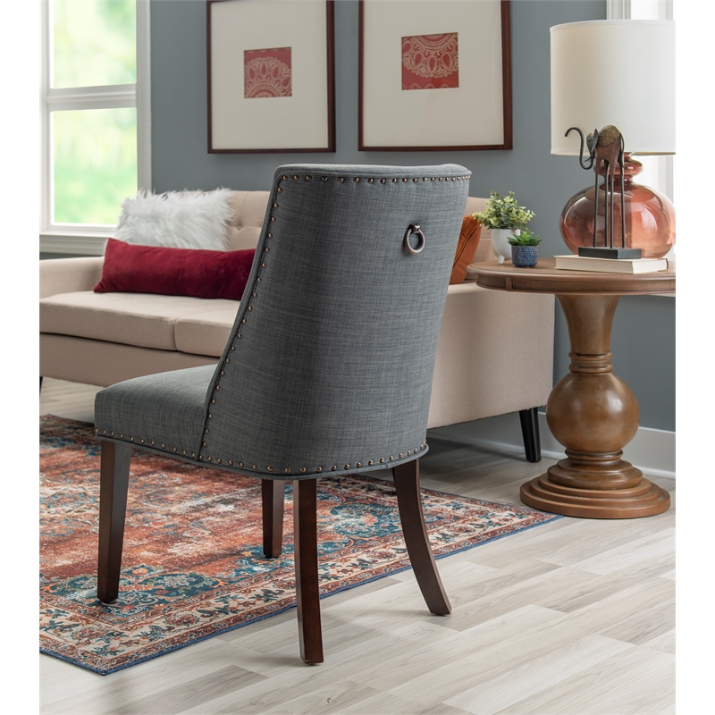 Pemberly Row 5-Piece Round Glass Dining Set with Gray Chairs & Espresso Base