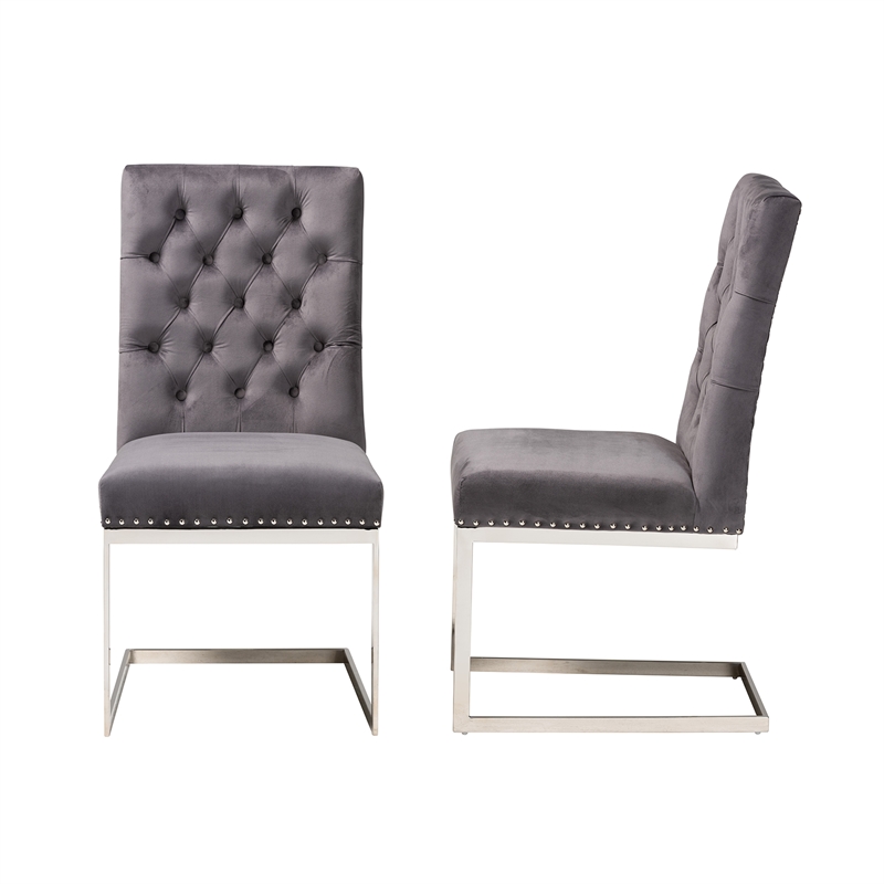 Pemberly Row 2-Piece Dining Chair Set with Gray Velvet Upholstery