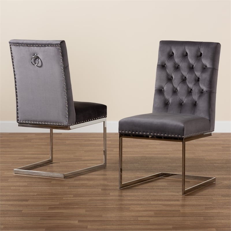 Pemberly Row 2-Piece Dining Chair Set with Gray Velvet Upholstery