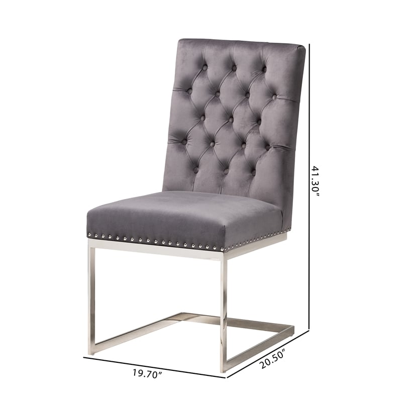 Pemberly Row 2-Piece Dining Chair Set with Gray Velvet Upholstery
