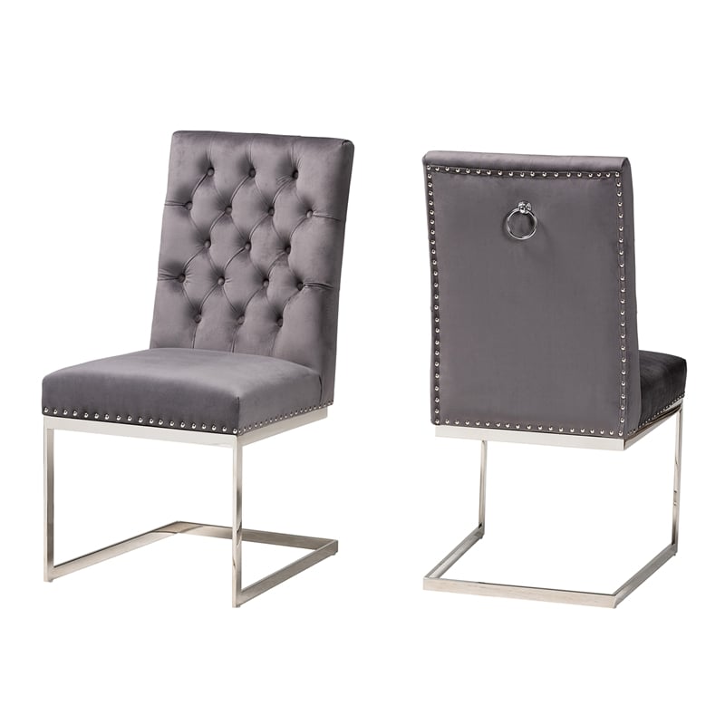Pemberly Row 2-Piece Dining Chair Set with Gray Velvet Upholstery