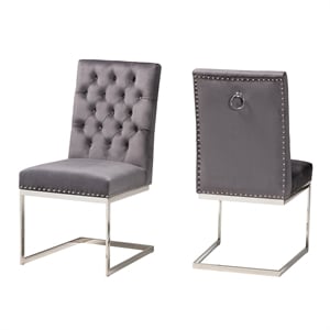 Pemberly Row 2-Piece Dining Chair Set with Gray Velvet Upholstery