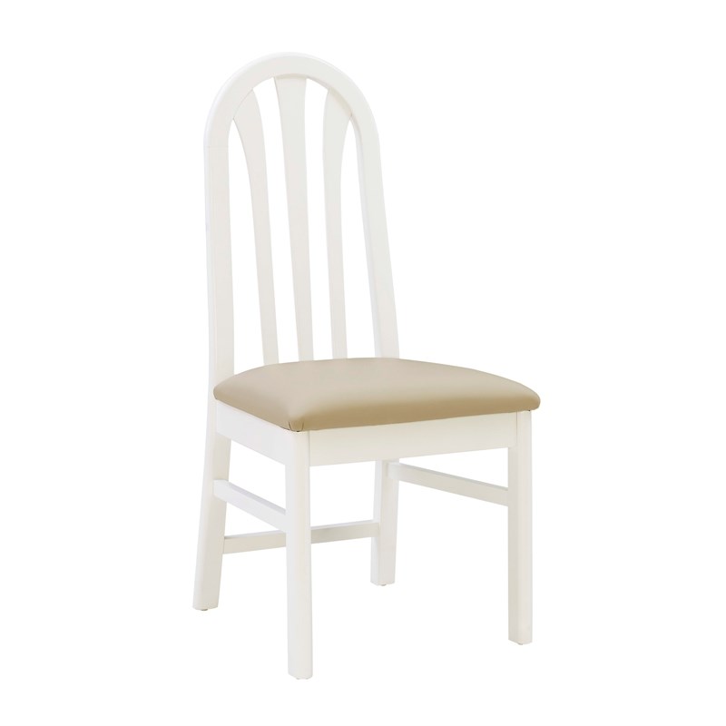 Pemberly Row Set of 2 Faux Leather Slat Back Dining Chairs in White Wood