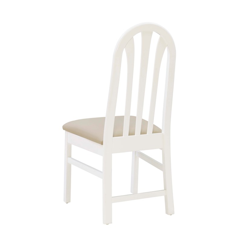 Pemberly Row Set of 2 Faux Leather Slat Back Dining Chairs in White Wood