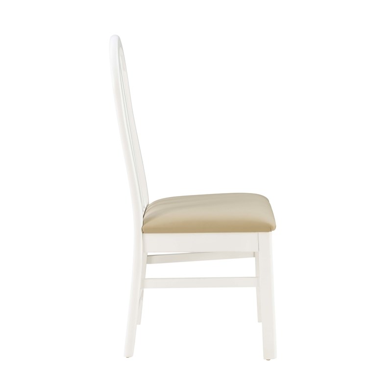 Pemberly Row Set of 2 Faux Leather Slat Back Dining Chairs in White Wood