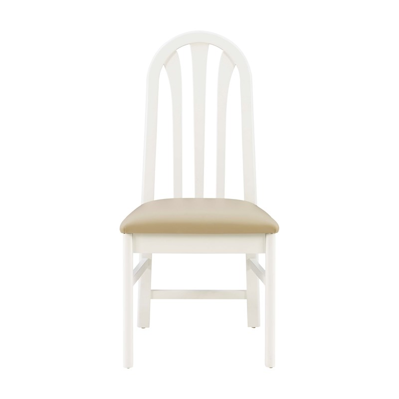 Pemberly Row Set of 2 Faux Leather Slat Back Dining Chairs in White Wood