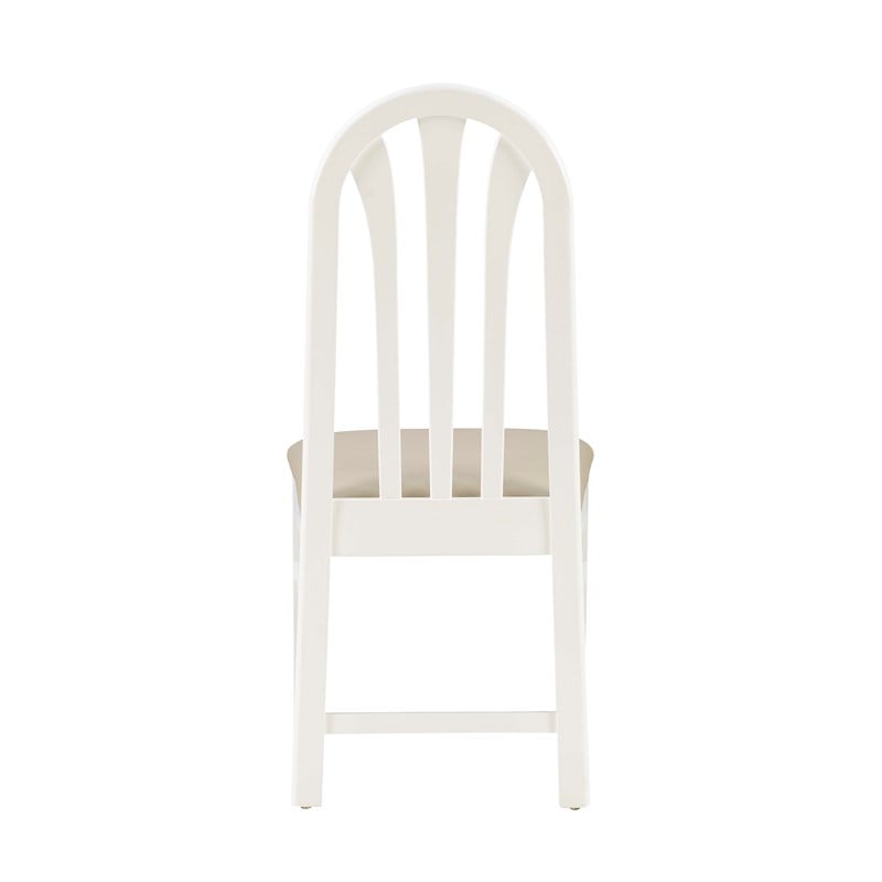 Pemberly Row Set of 2 Faux Leather Slat Back Dining Chairs in White Wood