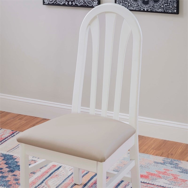 Pemberly Row Set of 2 Faux Leather Slat Back Dining Chairs in White Wood