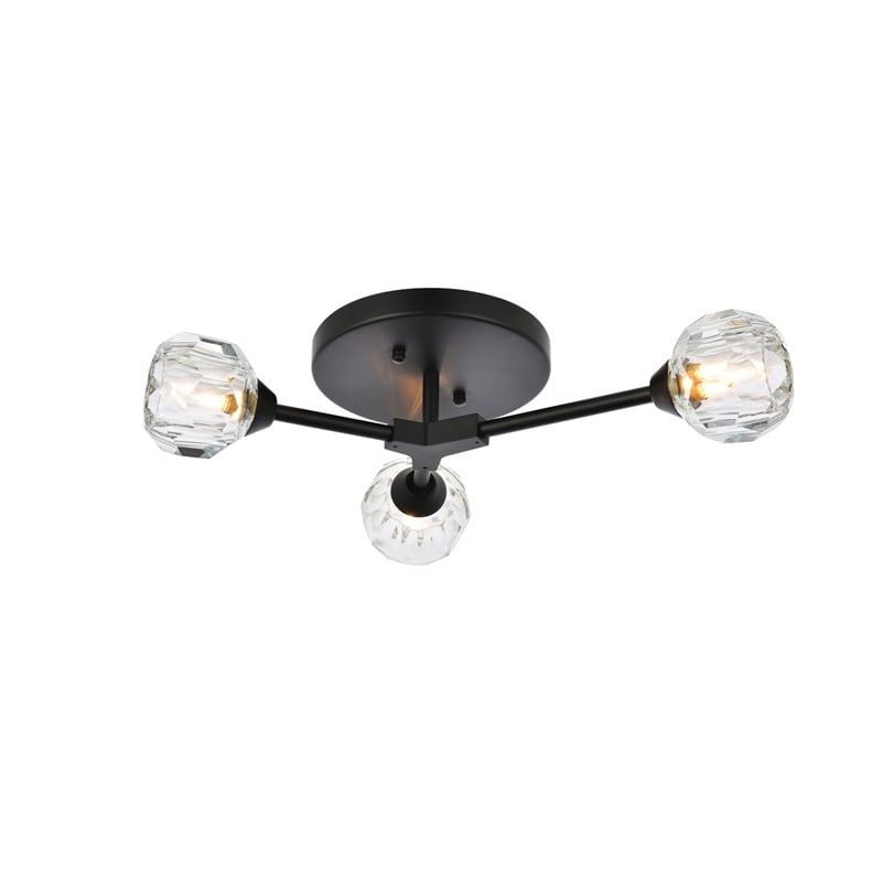 Pemberly Row 3-Light Modern Crystal Flush Mount in Black