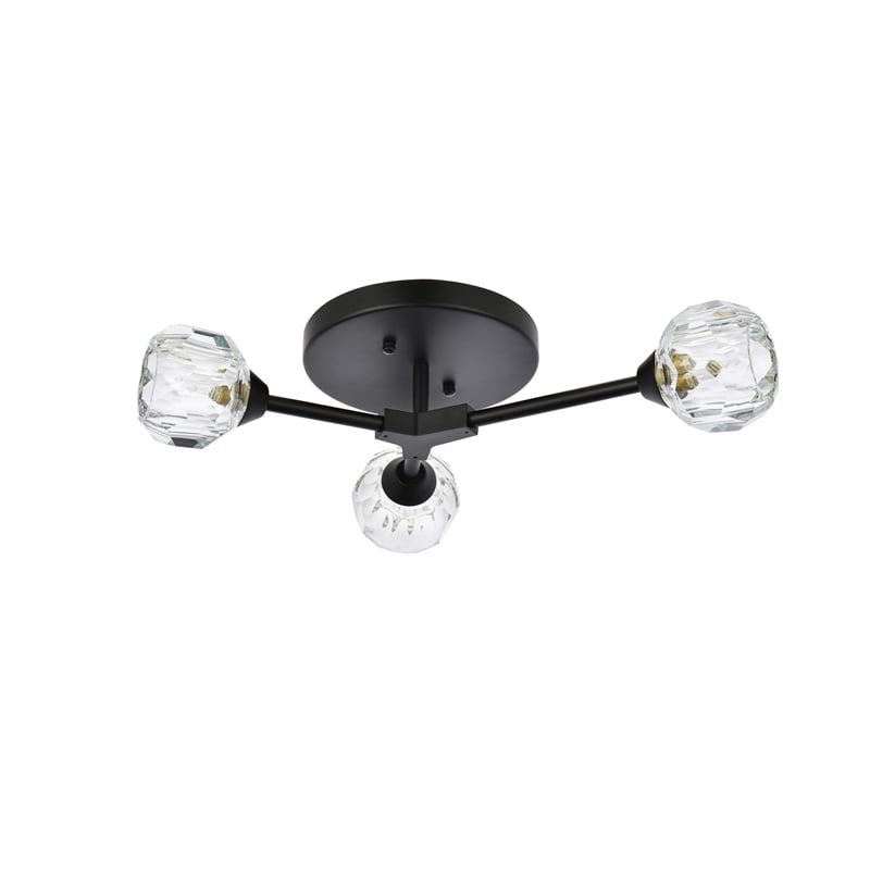 Pemberly Row 3-Light Modern Crystal Flush Mount in Black