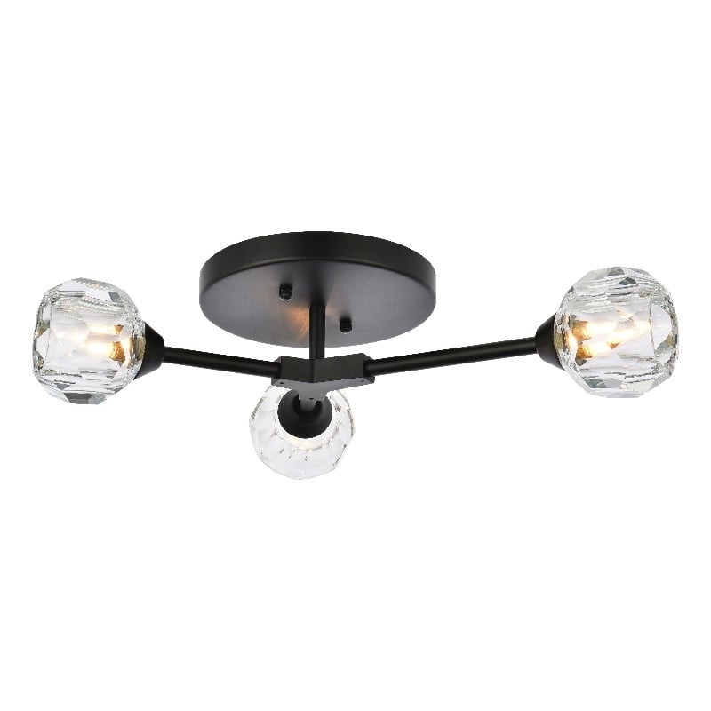 Pemberly Row 3-Light Modern Crystal Flush Mount in Black
