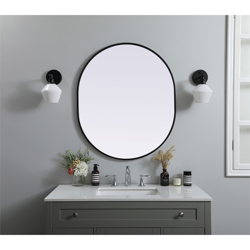 Pemberly Row Oval MDF Wood Mirror with Black Finish 30x36