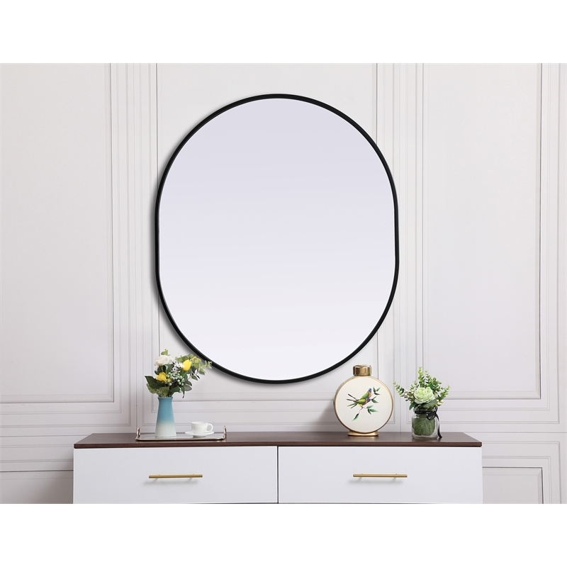 Pemberly Row Oval MDF Wood Mirror with Black Finish 30x36