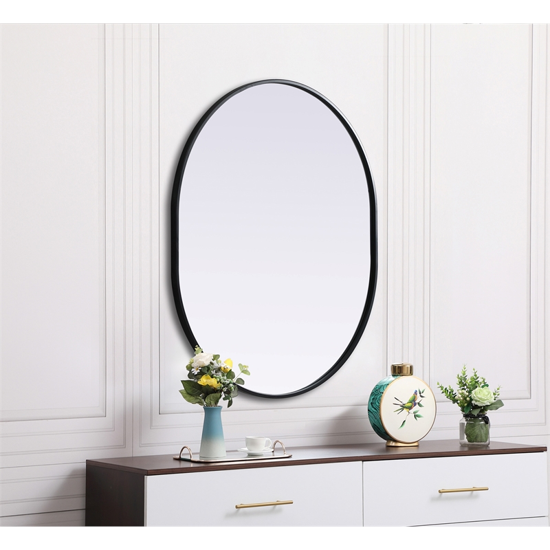 Pemberly Row Oval MDF Wood Mirror with Black Finish 30x36
