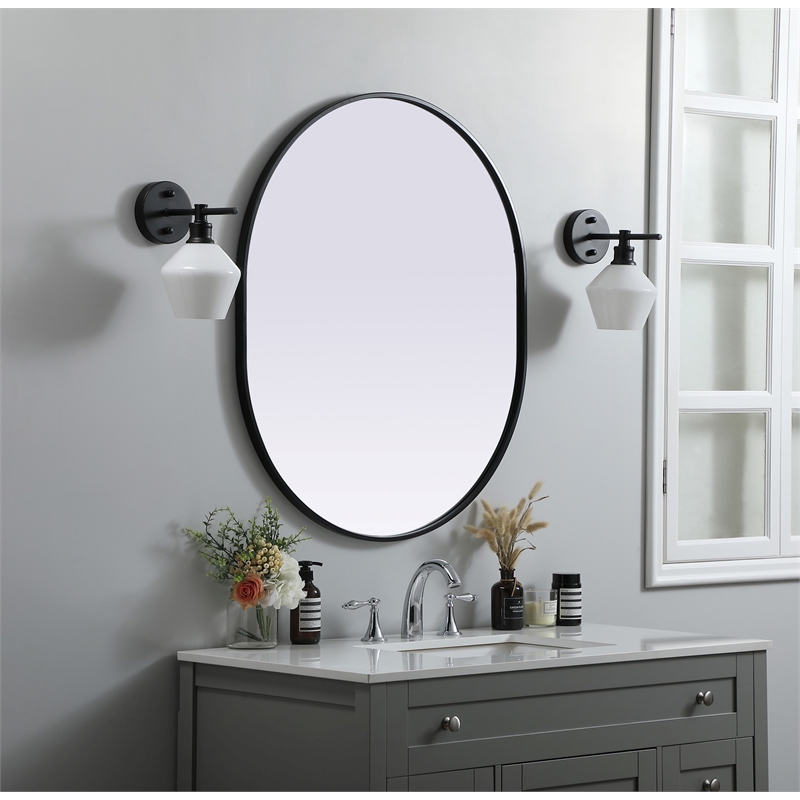 Pemberly Row Oval MDF Wood Mirror with Black Finish 30x36