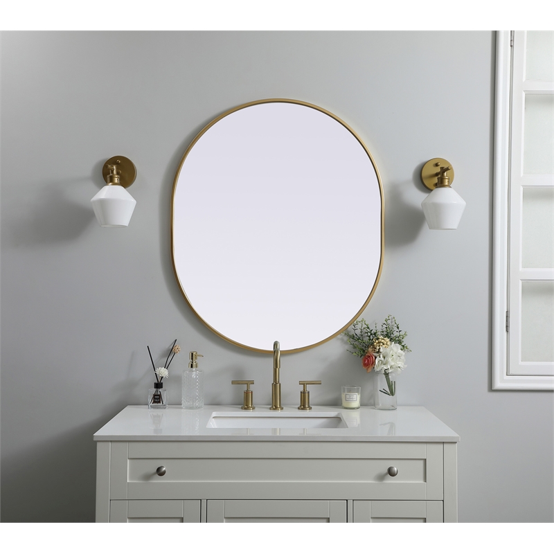 Pemberly Row Oval MDF Wood Mirror with Brass Finish 30x36