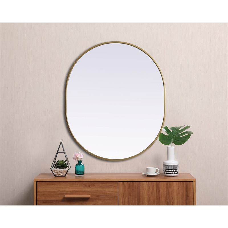 Pemberly Row Oval MDF Wood Mirror with Brass Finish 30x36