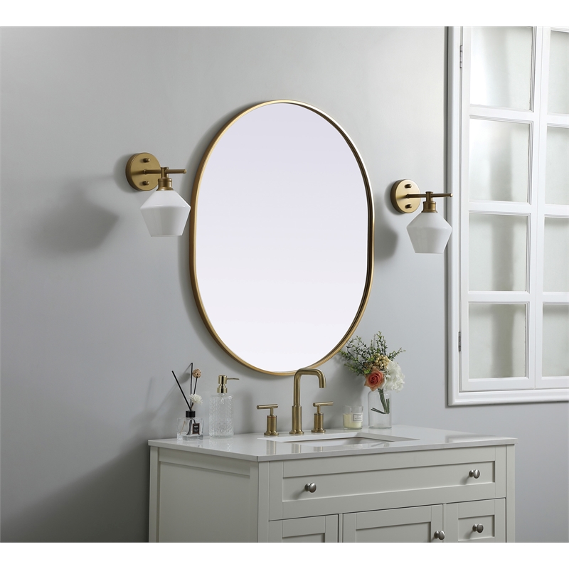 Pemberly Row Oval MDF Wood Mirror with Brass Finish 30x36