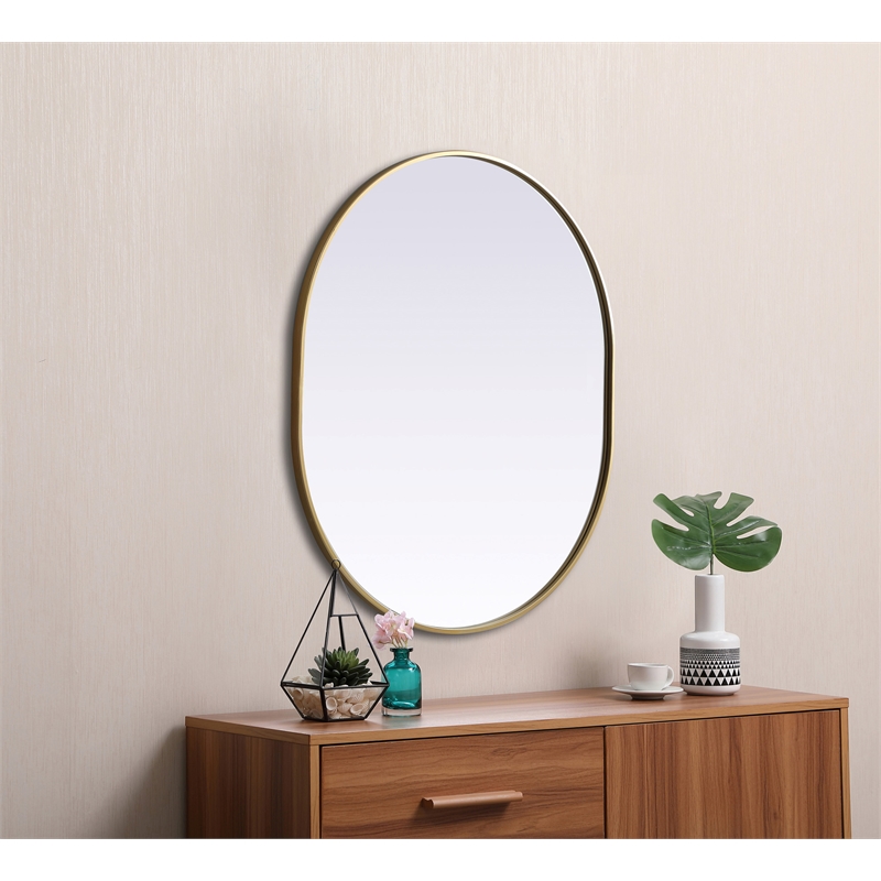 Pemberly Row Oval MDF Wood Mirror with Brass Finish 30x36