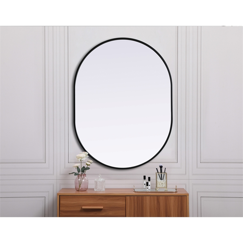 Pemberly Row Oval MDF Wood Mirror with Black Finish 30x40