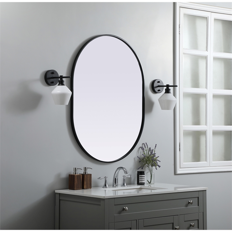 Pemberly Row Oval MDF Wood Mirror with Black Finish 30x40