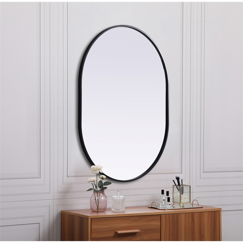 Pemberly Row Oval MDF Wood Mirror with Black Finish 30x40