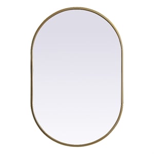 Pemberly Row 20x30&quot Oval Wall Mirror with Iron Frame in Brass