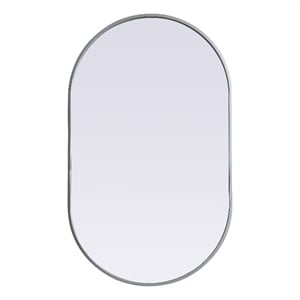 Pemberly Row 24x40&quot Oval Wall Mirror with Iron Frame in Silver