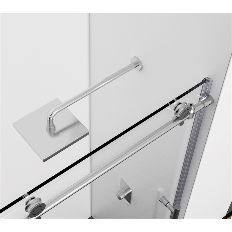 Pemberly Row Stainless Steel Frameless Shower Door in Chrome 48
