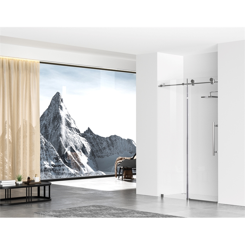 Pemberly Row Stainless Steel Frameless Shower Door in Chrome 48