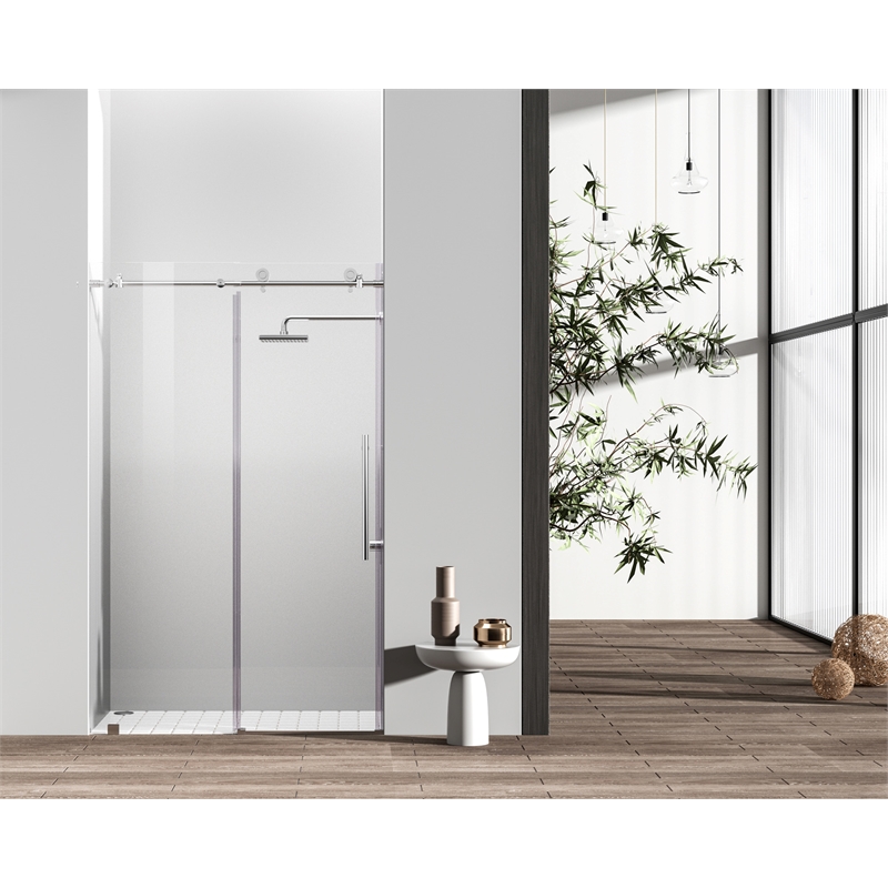 Pemberly Row Stainless Steel Frameless Shower Door in Chrome 48