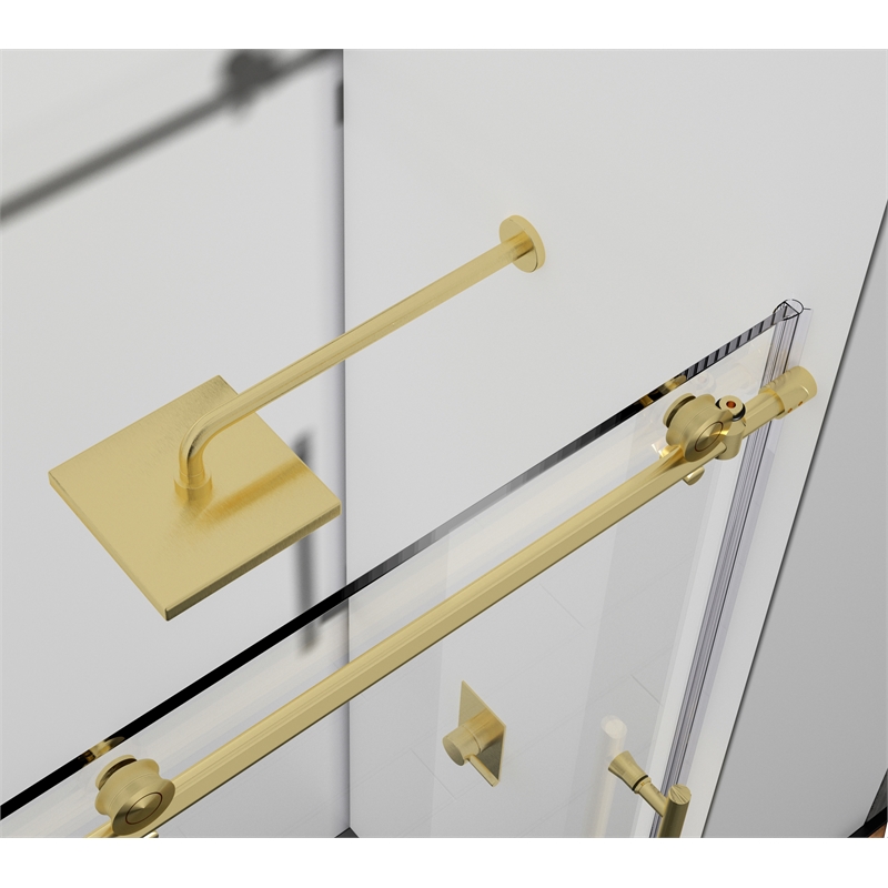 Pemberly Row Stainless Steel Frameless Shower Door in Brushed Gold 48