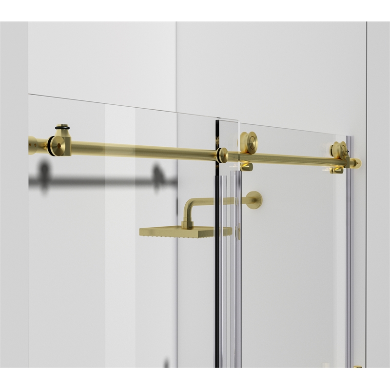 Pemberly Row Stainless Steel Frameless Shower Door in Brushed Gold 48
