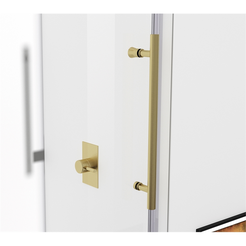 Pemberly Row Stainless Steel Frameless Shower Door in Brushed Gold 48