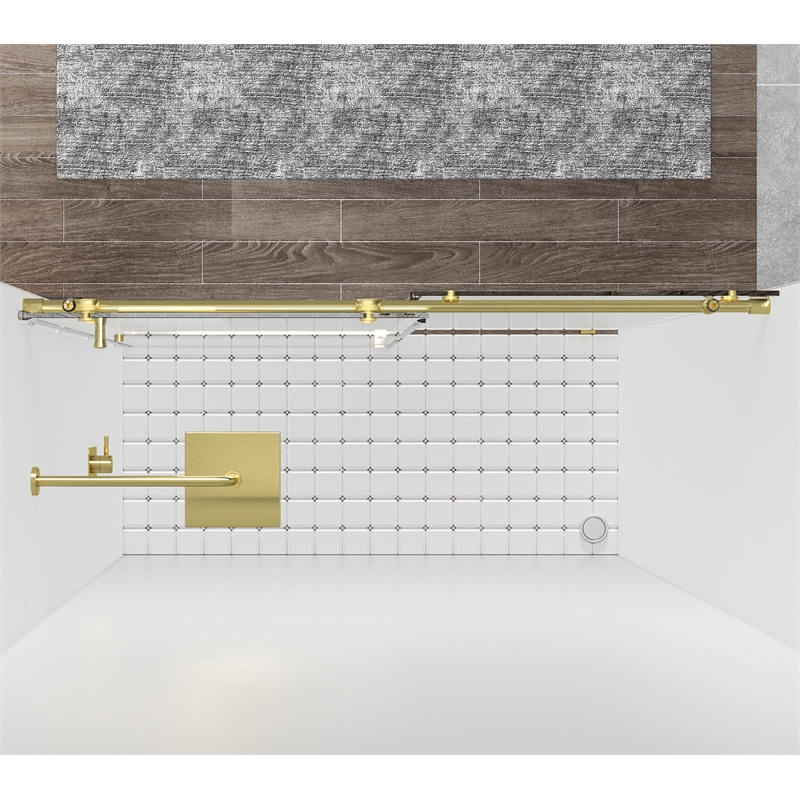 Pemberly Row Stainless Steel Frameless Shower Door in Brushed Gold 48