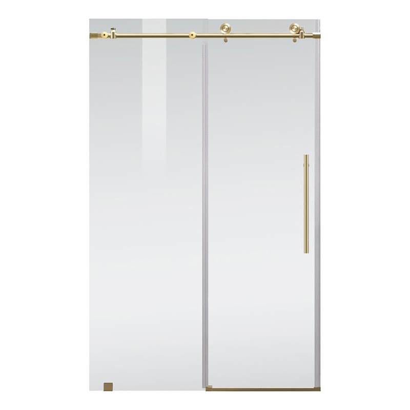 Pemberly Row Stainless Steel Frameless Shower Door in Brushed Gold 48