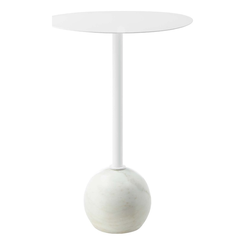 Pemberly Row Side Table Round Iron Metal and Marble White Finish