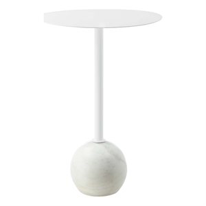 Pemberly Row Side Table Round Iron Metal and Marble White Finish