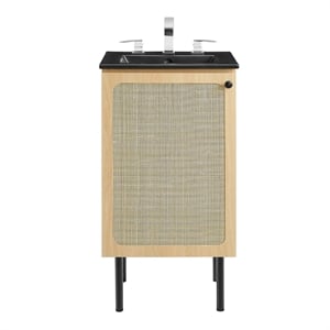 Pemberly Row 18&quot Wood Bathroom Vanity with Rattan Door in Oak/Black
