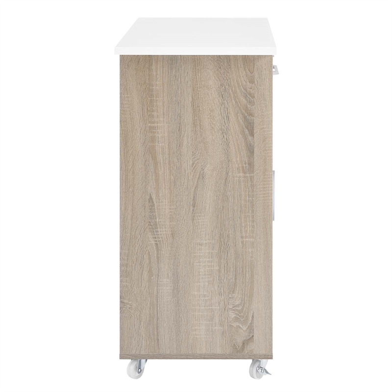Pemberly Row Culinary Kitchen Cart with Spice Rack in Oak and White