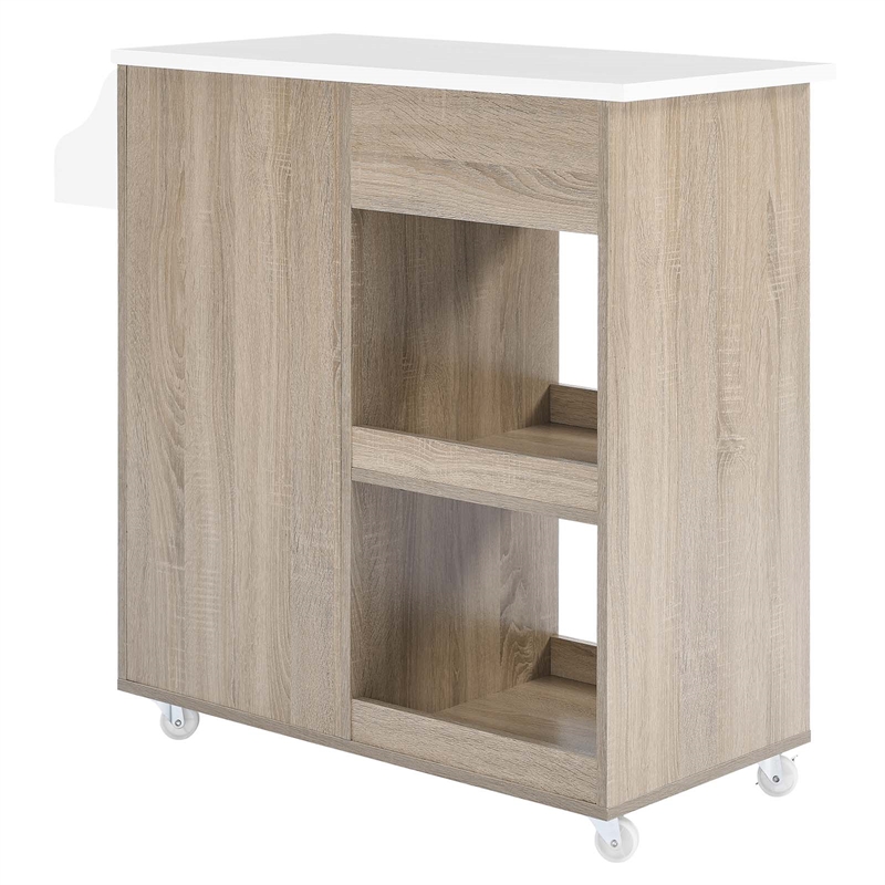 Pemberly Row Culinary Kitchen Cart with Spice Rack in Oak and White