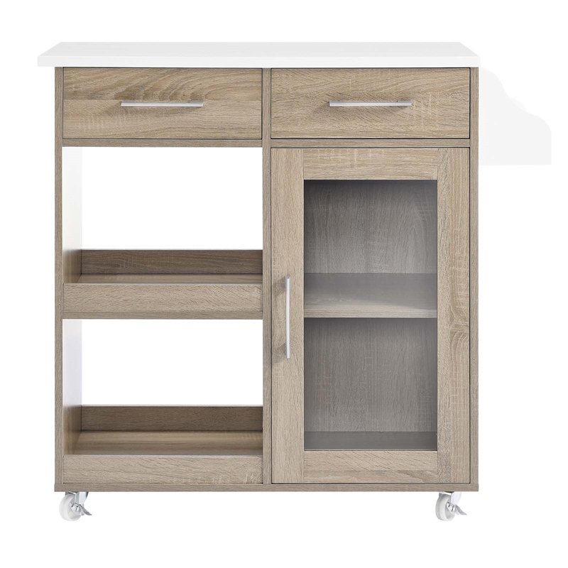 Pemberly Row Culinary Kitchen Cart with Spice Rack in Oak and White
