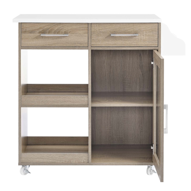Pemberly Row Culinary Kitchen Cart with Spice Rack in Oak and White