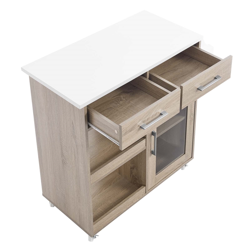 Pemberly Row Culinary Kitchen Cart with Spice Rack in Oak and White