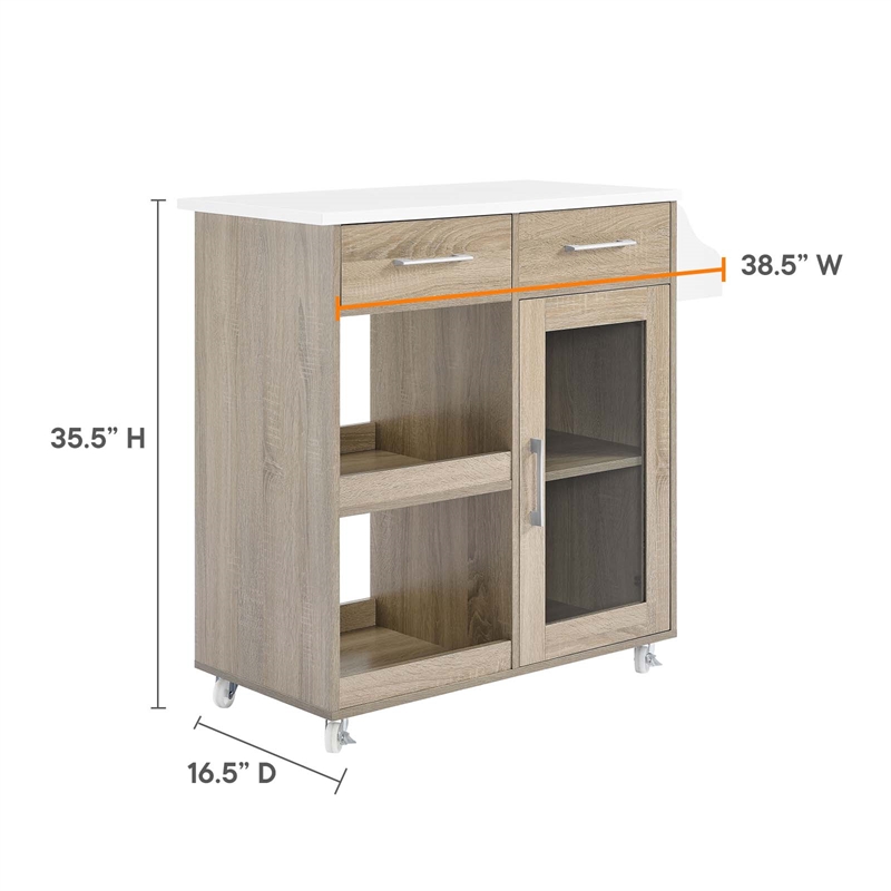Pemberly Row Culinary Kitchen Cart with Spice Rack in Oak and White