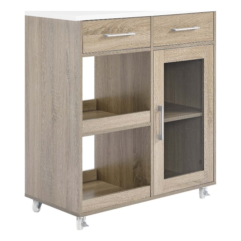 Pemberly Row Culinary Kitchen Cart with Spice Rack in Oak and White