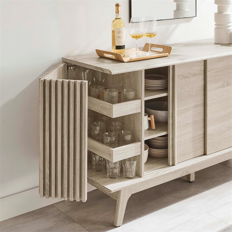 Pemberly Row Modern Sideboard with Sliding Doors in Oak