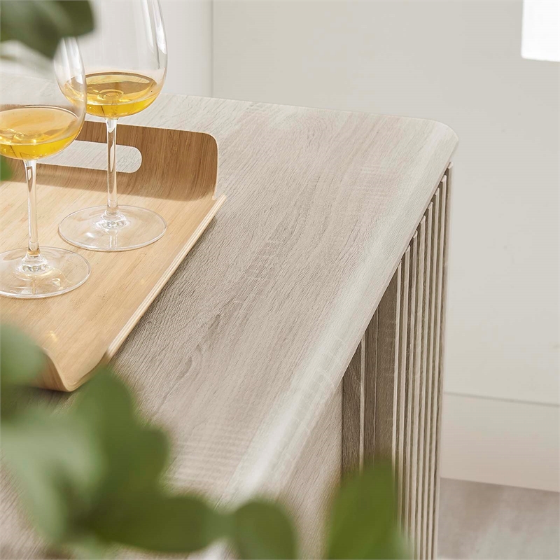 Pemberly Row Modern Sideboard with Sliding Doors in Oak