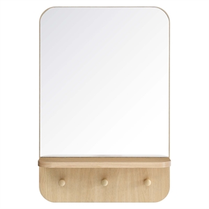 Pemberly Row Modern Mirror with Shelf and Pegs in Oak