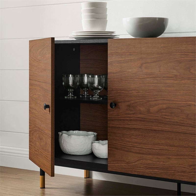 Pemberly Row Modern Wood Storage Cabinet Sideboard in Black Walnut